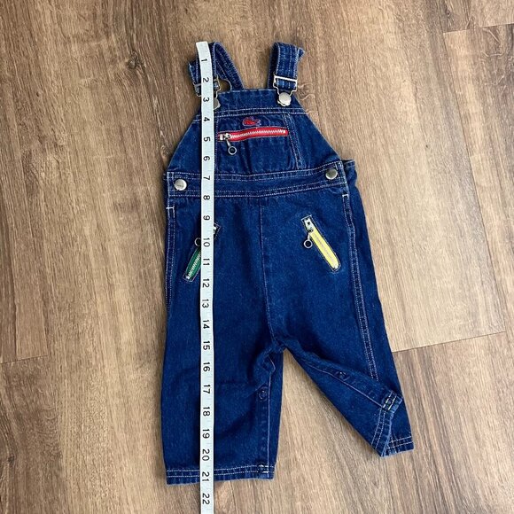 Izod Lacoste Alligator Denim Overalls Colorful Zippers Sz 6-9M - Picture 6 of 9